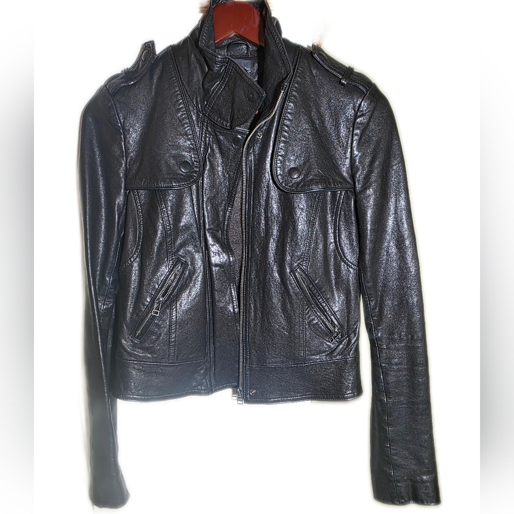 Lambskin moto style cropped leather jacket black XS